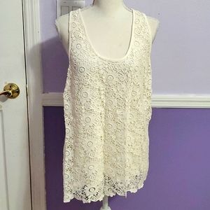 Elle Off White Boho Romantic Floral Laced Overlay Flowy Racerback Tank Top XL